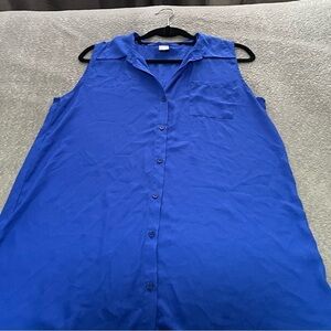 Skye semi sheer high low sleeveless shirt dress size large blue